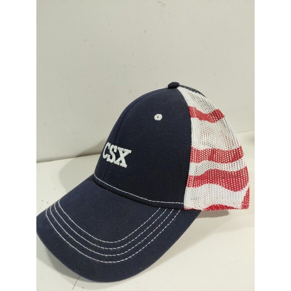 Cap America CSX Railroad Train Red, White, & Blue Mesh Back Adjustable Hat/Cap - Picture 2 of 8